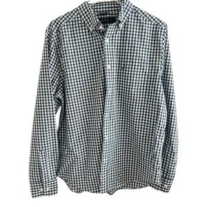 Nautica Men's Navy and White Gingham Button-Up Shirt